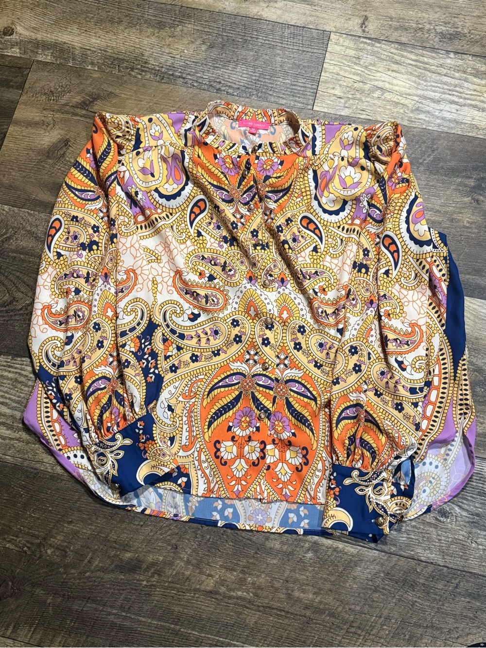 Flying Tomato Orange, Navy & Purple Paisley Blouse